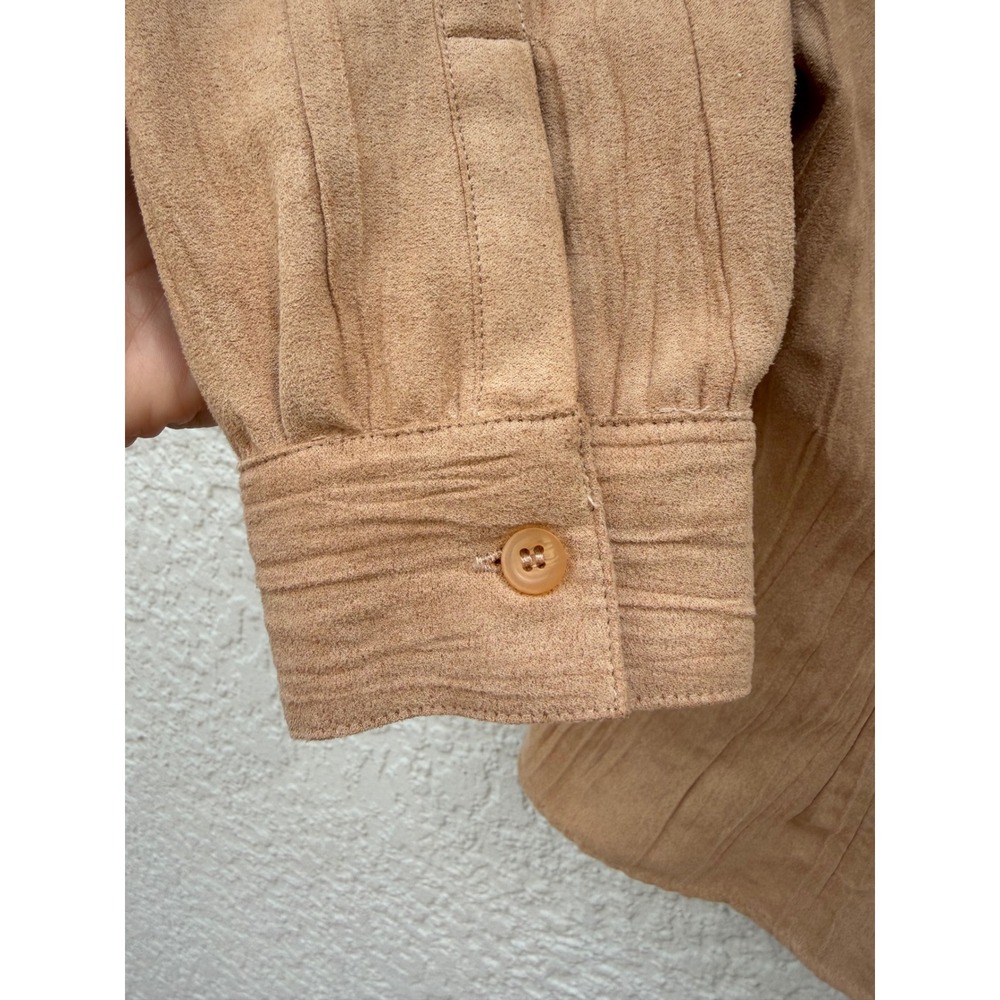 Lemon Grass Studio Tan Faux Suede Crinkle Textured Button Down Shirt Small - Picture 7 of 7